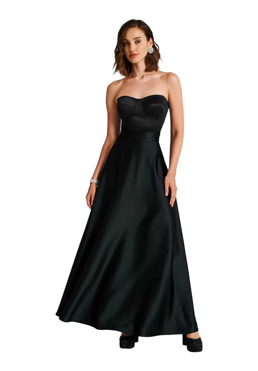 Suits Long Full Skirt In Satin. Women High Quality Black - 5