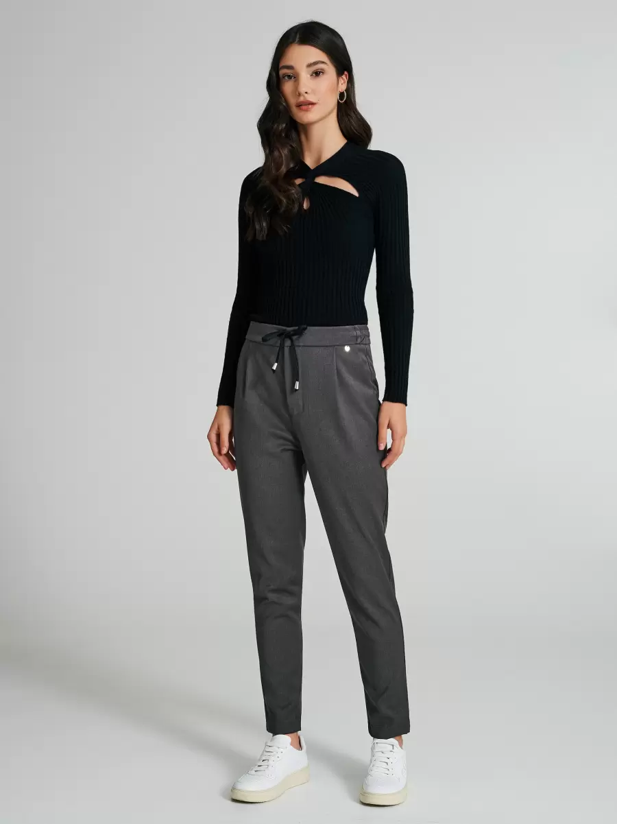 Normal Grey Trousers With Drawstring Trousers & Jeans Women - 1