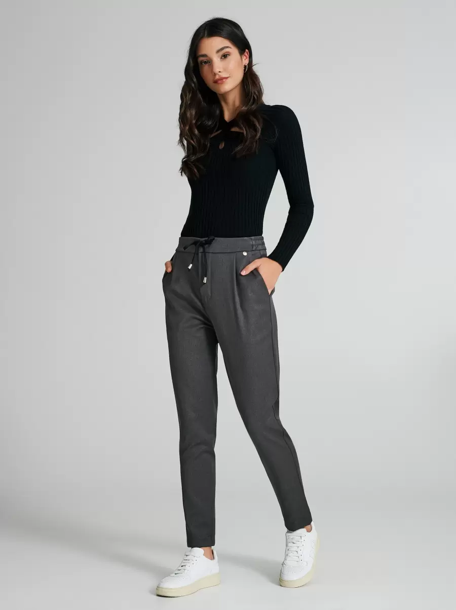 Normal Grey Trousers With Drawstring Trousers & Jeans Women