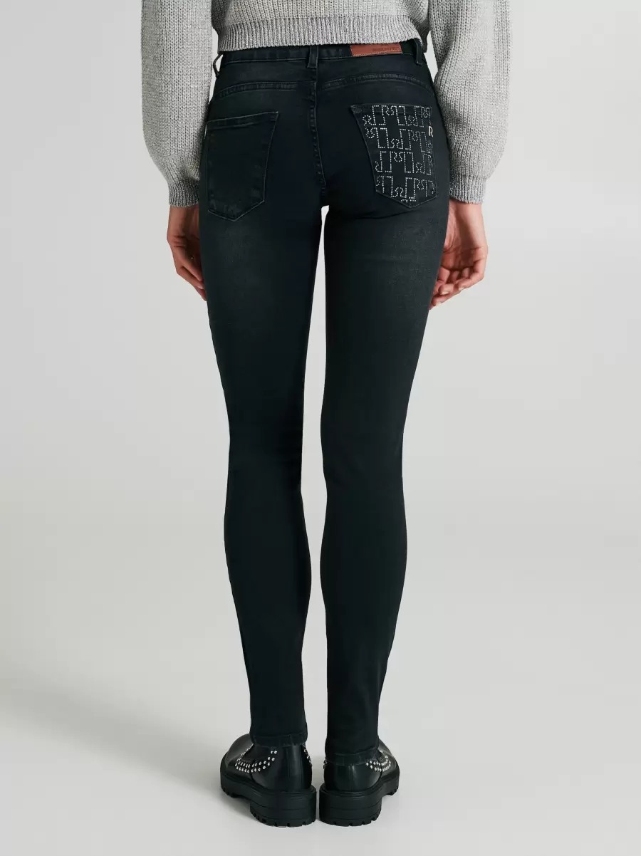 Black Safe Skinny Jeans With Rhinestone Pocket Trousers & Jeans Women - 3