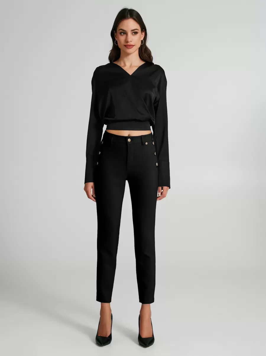 Creative Women Black Skinny Trousers With Buttons Trousers & Jeans - 1