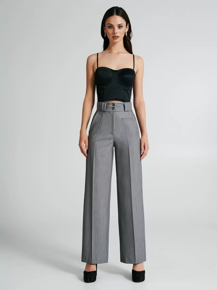 Trousers & Jeans Women Palazzo Trousers With Two Buttons Grigio Chiaro Top-Notch - 1