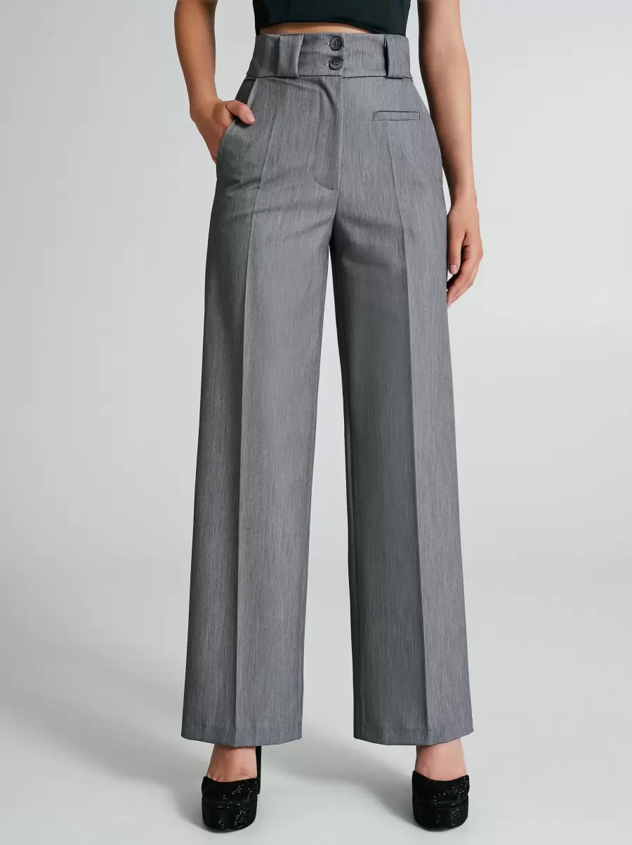 Trousers & Jeans Women Palazzo Trousers With Two Buttons Grigio Chiaro Top-Notch - 2