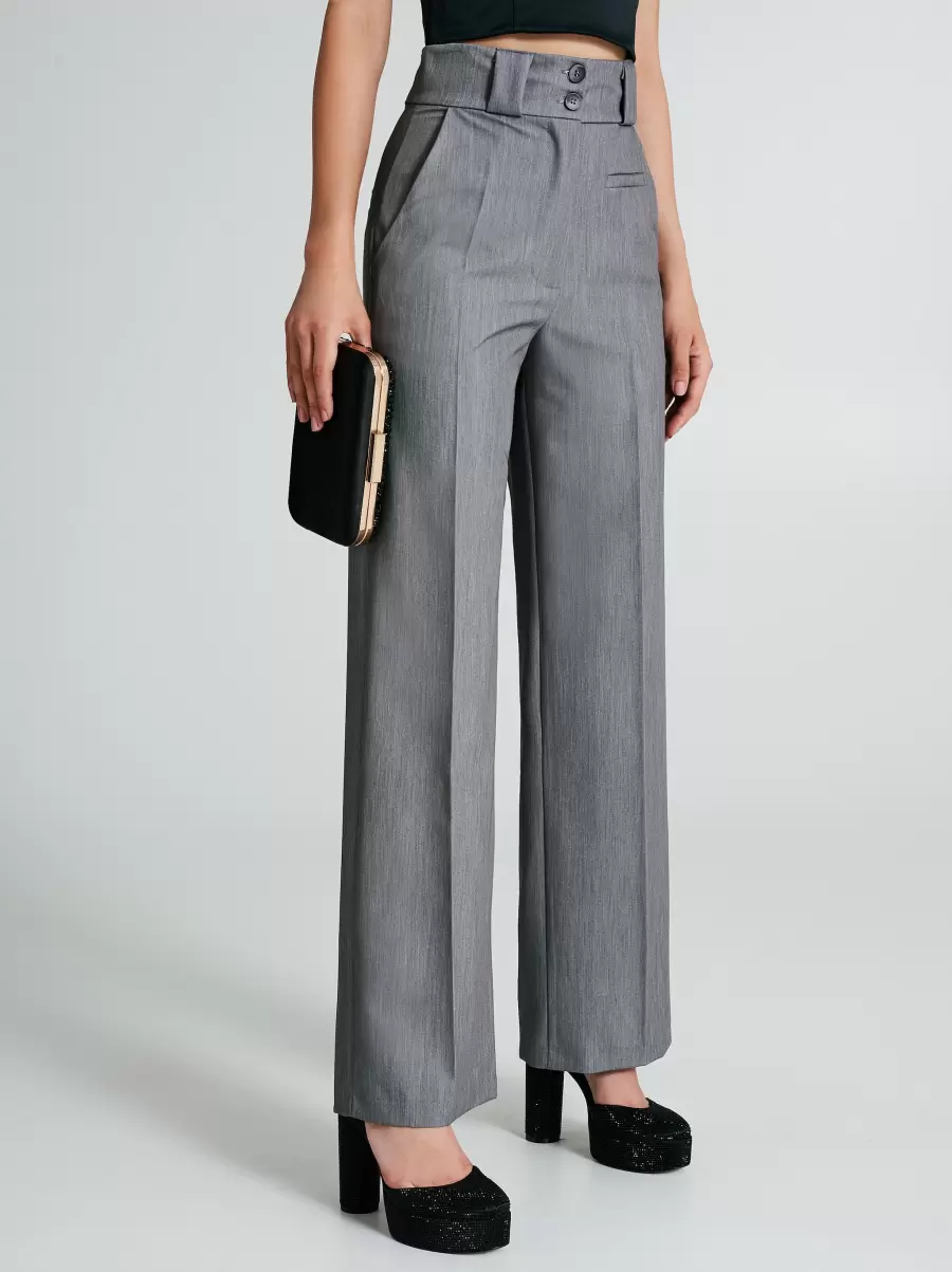 Trousers & Jeans Women Palazzo Trousers With Two Buttons Grigio Chiaro Top-Notch - 5