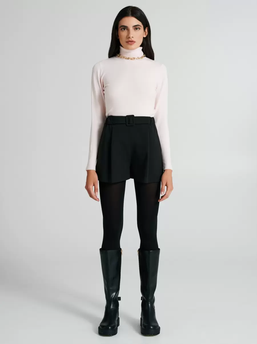 Black Women Trousers & Jeans Technical Fabric Shorts Sale - 1