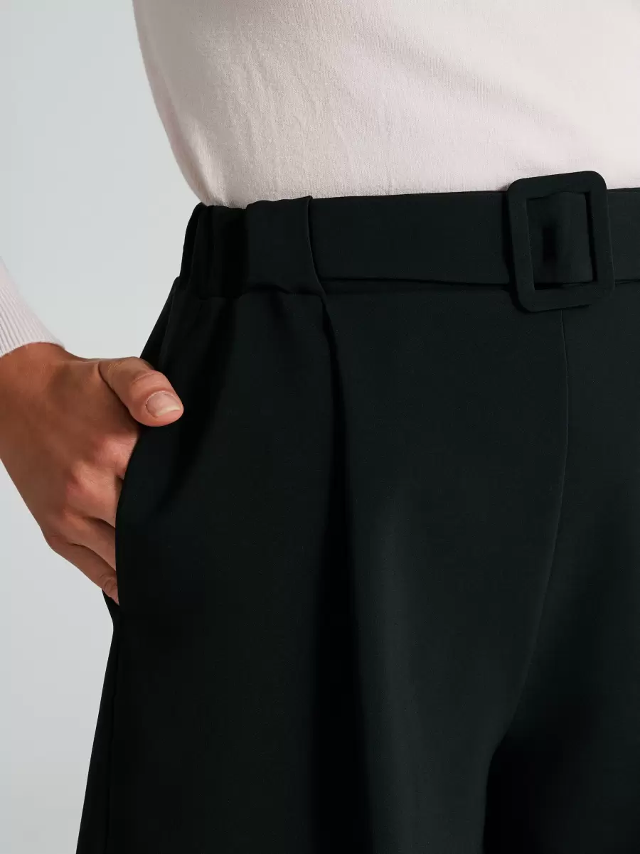 Black Women Trousers & Jeans Technical Fabric Shorts Sale - 4