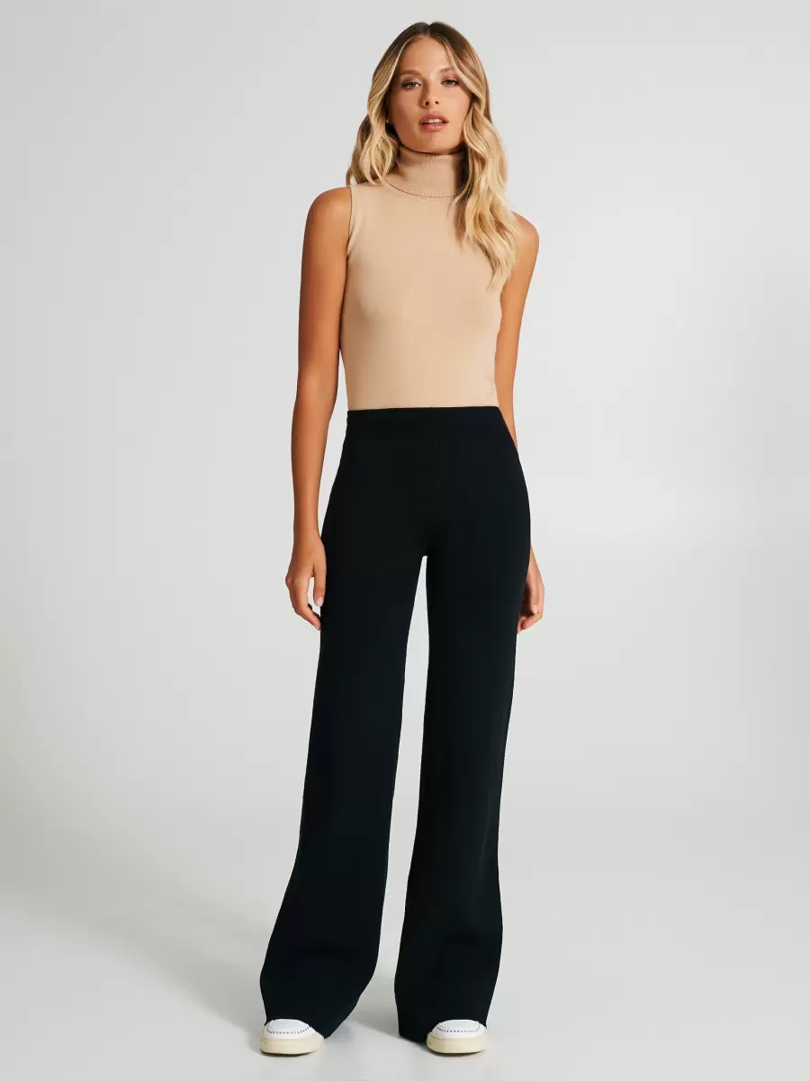 Women Trousers & Jeans Black Proven Flared Knit Trousers - 1