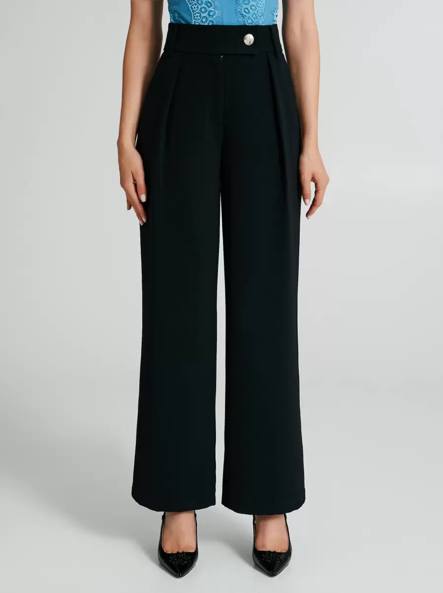 Trousers & Jeans Black Exquisite Palazzo Trousers In Bi-Stretch Fabric Women - 2