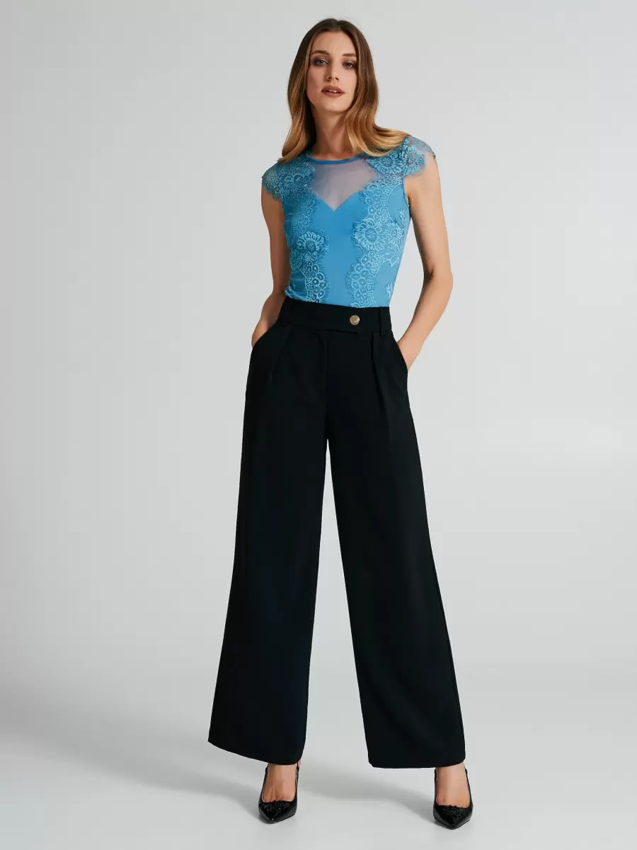 Trousers & Jeans Black Exquisite Palazzo Trousers In Bi-Stretch Fabric Women