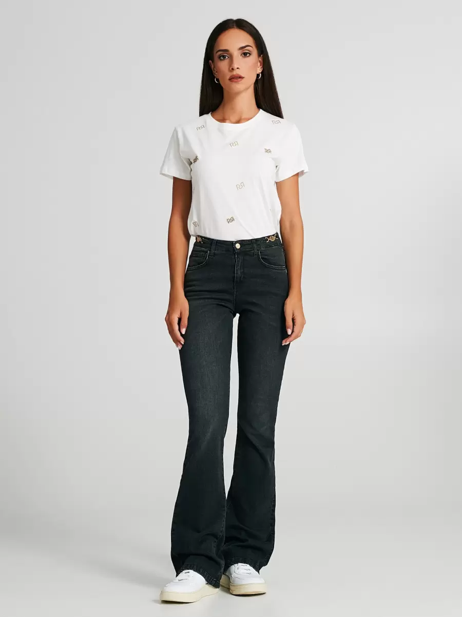 Flared Jeans With Jewel Detail Cost-Effective Trousers & Jeans Black Women - 1