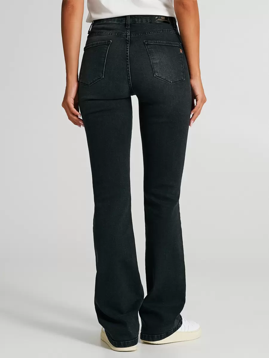 Flared Jeans With Jewel Detail Cost-Effective Trousers & Jeans Black Women - 3