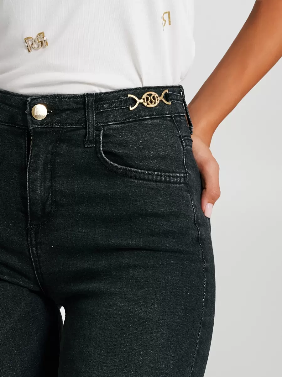 Flared Jeans With Jewel Detail Cost-Effective Trousers & Jeans Black Women - 4