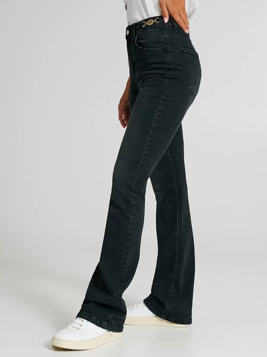 Flared Jeans With Jewel Detail Cost-Effective Trousers & Jeans Black Women - 6