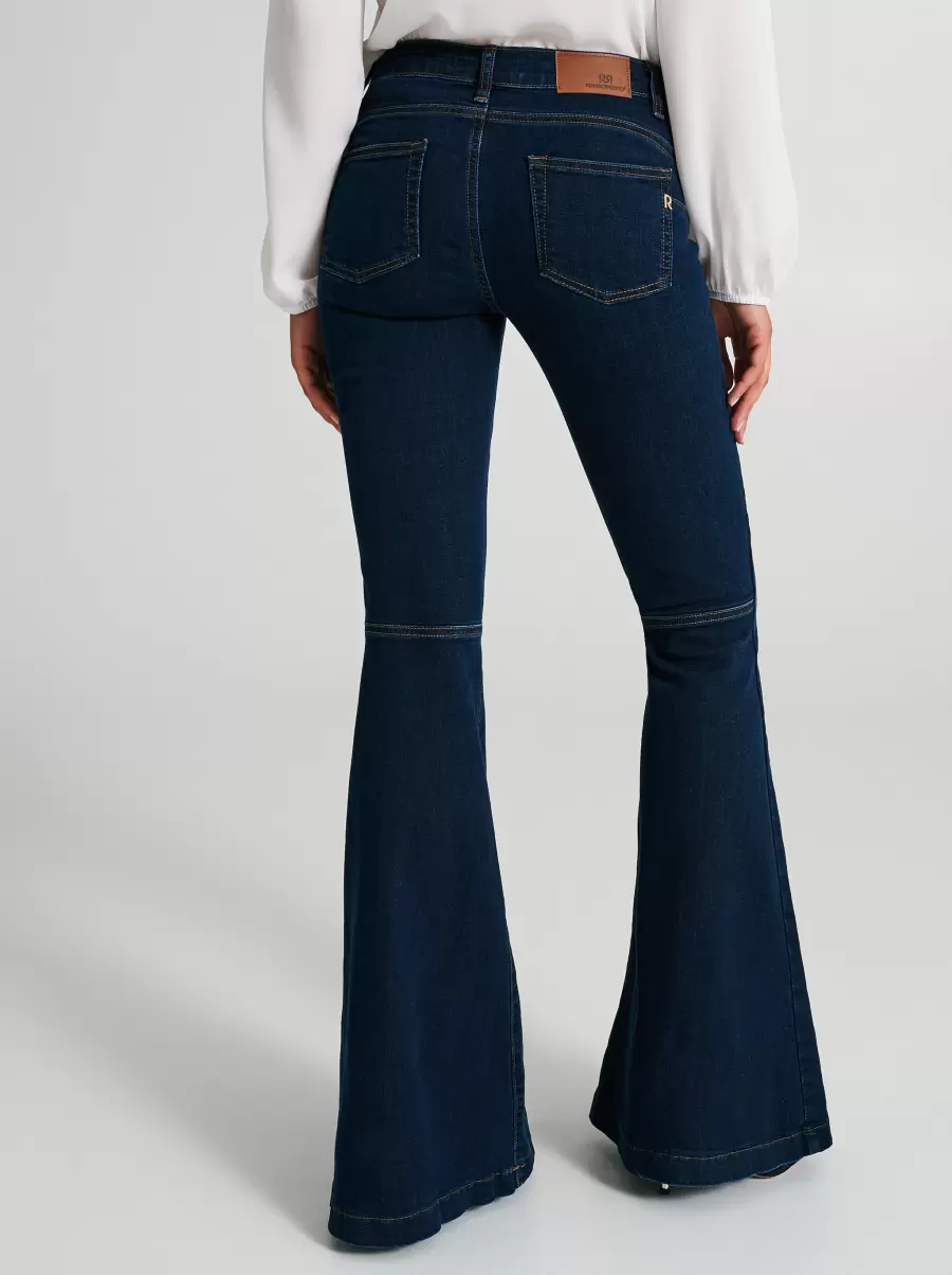 Women Dark Wash Flared Jeans High-Quality Blue Trousers & Jeans - 3