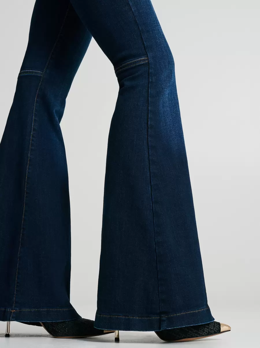 Women Dark Wash Flared Jeans High-Quality Blue Trousers & Jeans - 4
