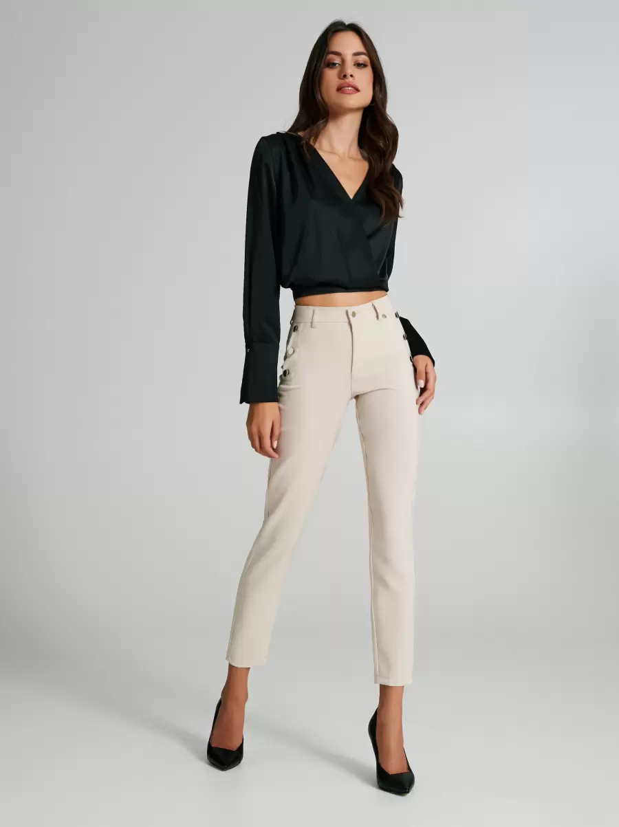 Women Sustainable Skinny Trousers With Buttons Trousers & Jeans Camel Beige
