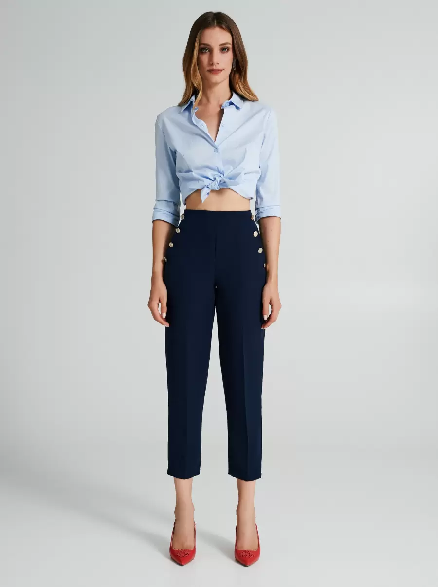 Women Blu Navy Trousers & Jeans Time-Limited Discount Trousers With 6 Buttons In Technical Fabric - 1