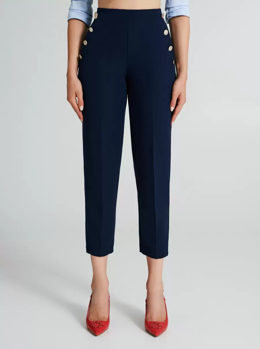 Women Blu Navy Trousers & Jeans Time-Limited Discount Trousers With 6 Buttons In Technical Fabric - 2