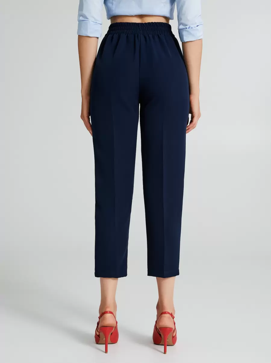 Women Blu Navy Trousers & Jeans Time-Limited Discount Trousers With 6 Buttons In Technical Fabric - 3