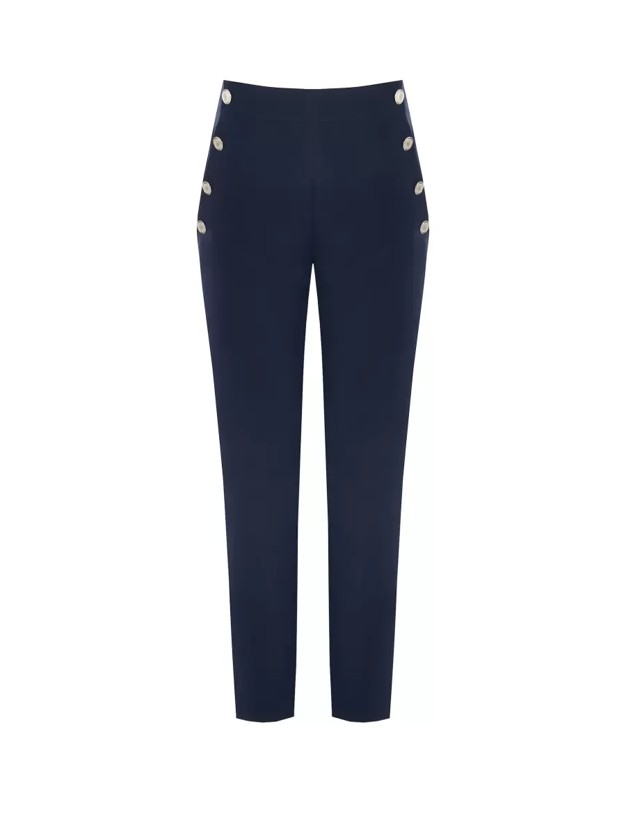 Women Blu Navy Trousers & Jeans Time-Limited Discount Trousers With 6 Buttons In Technical Fabric - 7