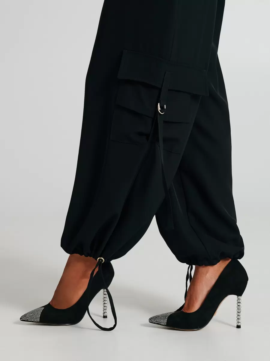 Quality Women Trousers & Jeans Black Cargo Trousers With Elastic Waistband - 4