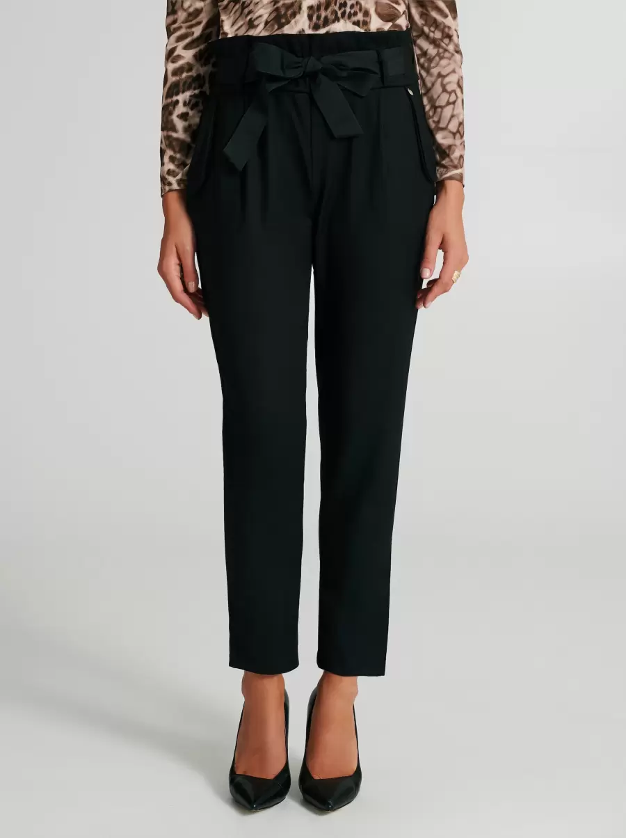 Black Women Trousers & Jeans Personalized Carrot-Style Trousers In Polyviscose. - 2