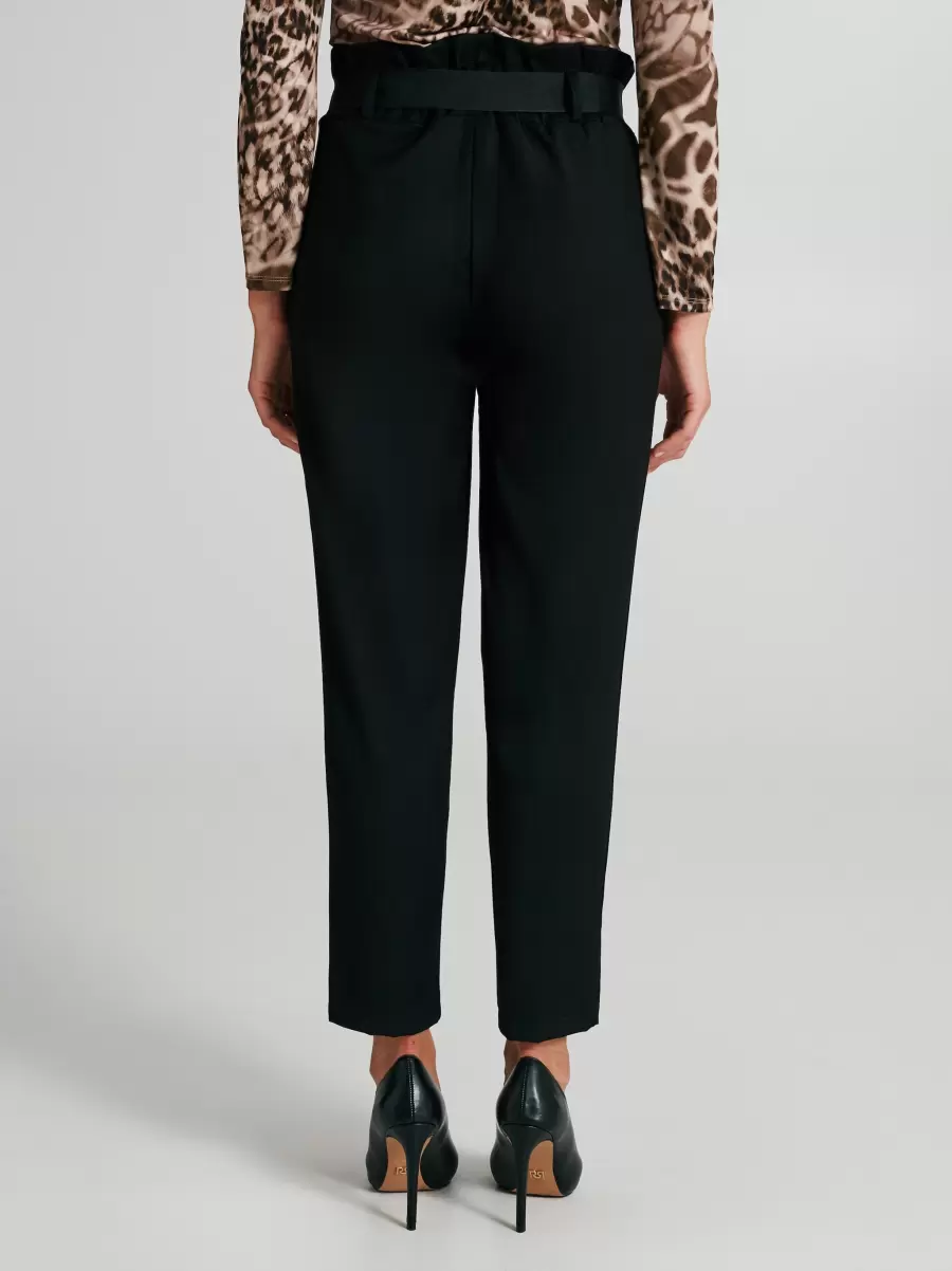 Black Women Trousers & Jeans Personalized Carrot-Style Trousers In Polyviscose. - 3