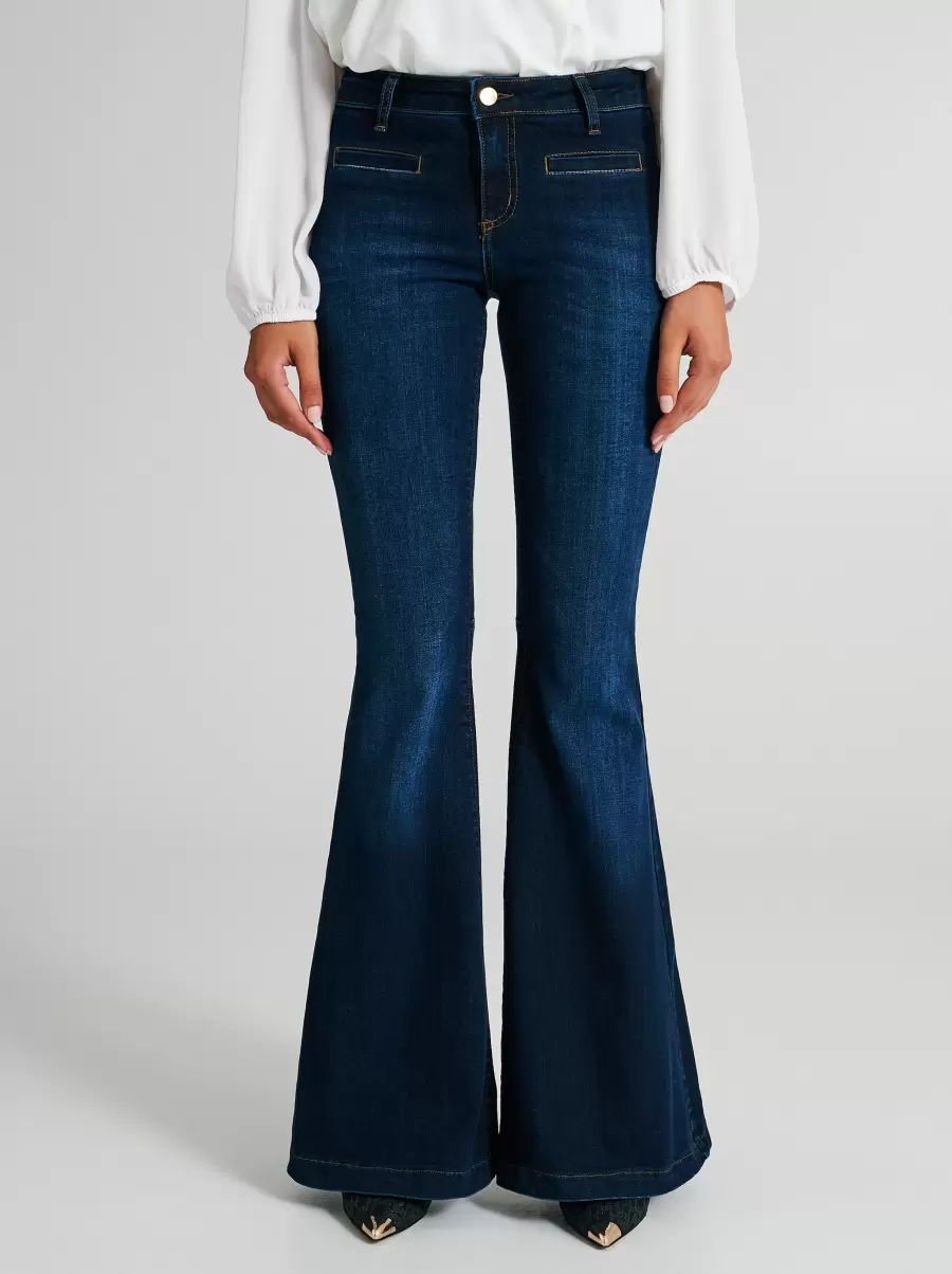 Women Blue Versatile Dark Wash Flared Jeans Trousers & Jeans - 2