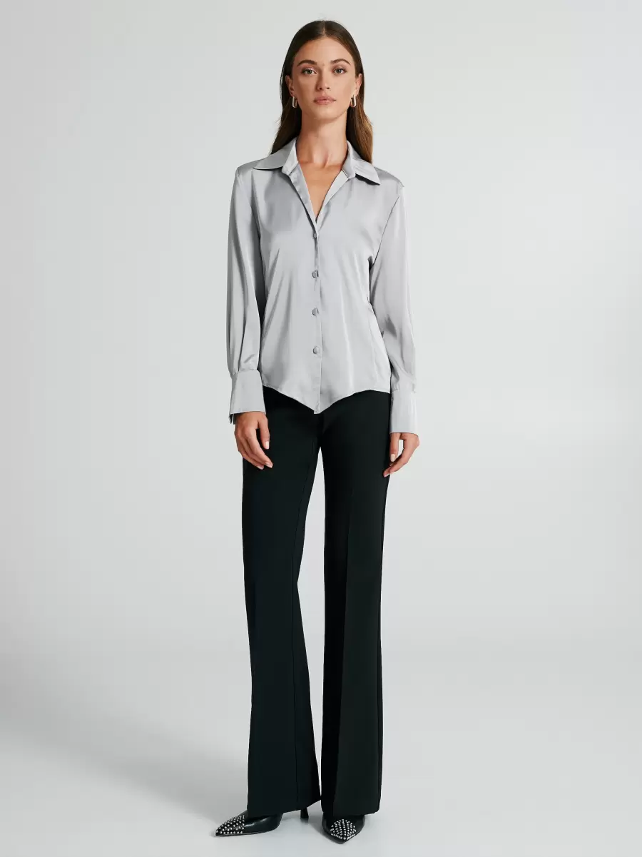 Shirts & Blouses Latest Women Slim-Fit Satin Shirt With Buttons Grigio Chiaro - 1