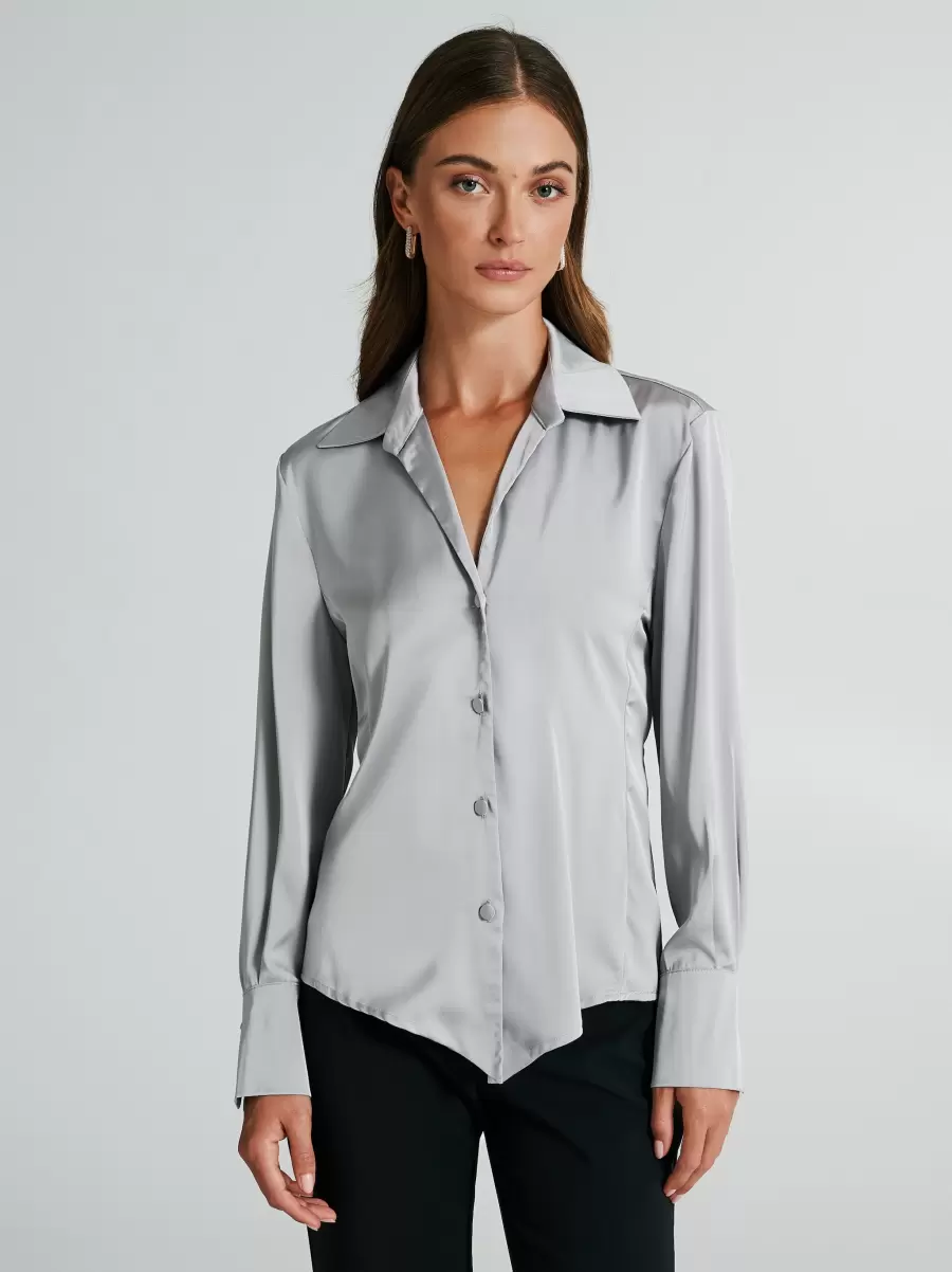 Shirts & Blouses Latest Women Slim-Fit Satin Shirt With Buttons Grigio Chiaro - 2
