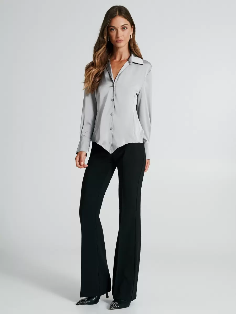 Shirts & Blouses Latest Women Slim-Fit Satin Shirt With Buttons Grigio Chiaro - 5