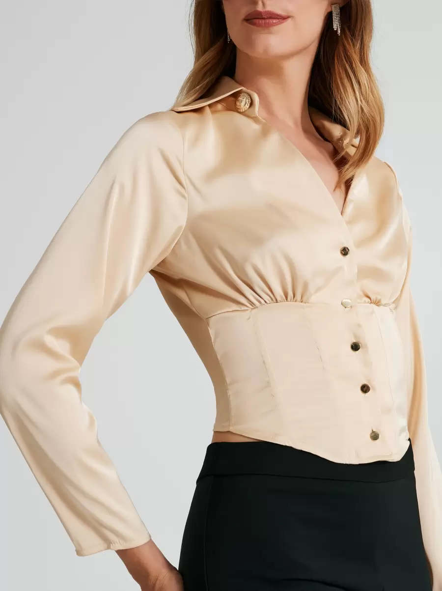 Blouse With Sateen Boning. Inexpensive Shirts & Blouses Women Beige - 4