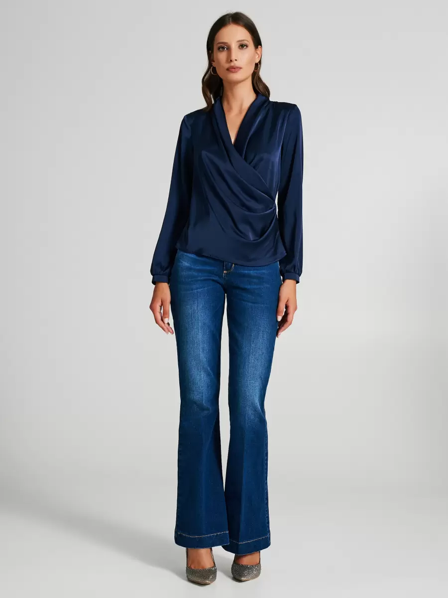 State-Of-The-Art Shirts & Blouses Blue Women Blouse With Crossover Neckline - 1
