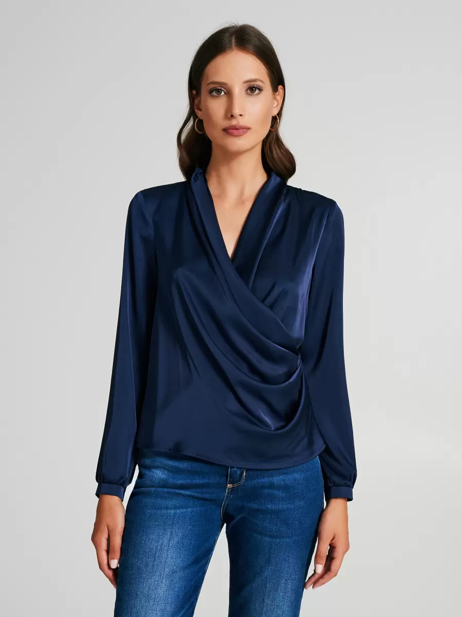 State-Of-The-Art Shirts & Blouses Blue Women Blouse With Crossover Neckline - 2