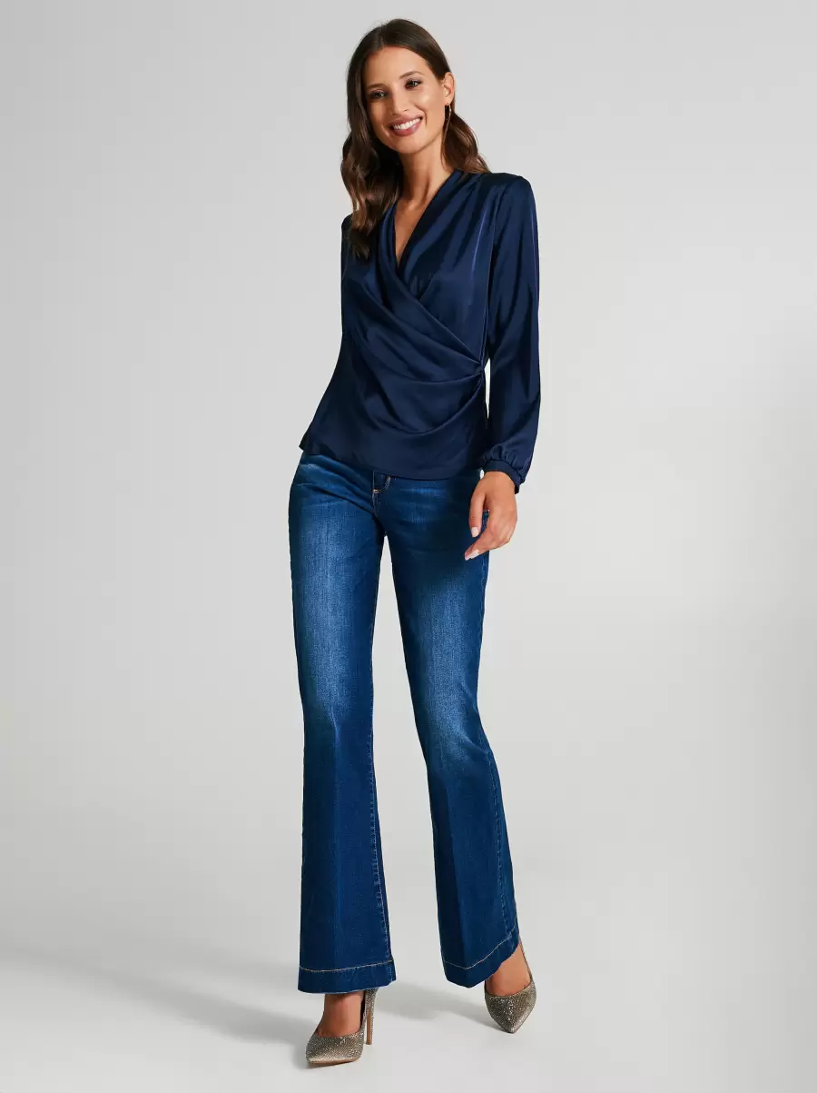 State-Of-The-Art Shirts & Blouses Blue Women Blouse With Crossover Neckline - 5