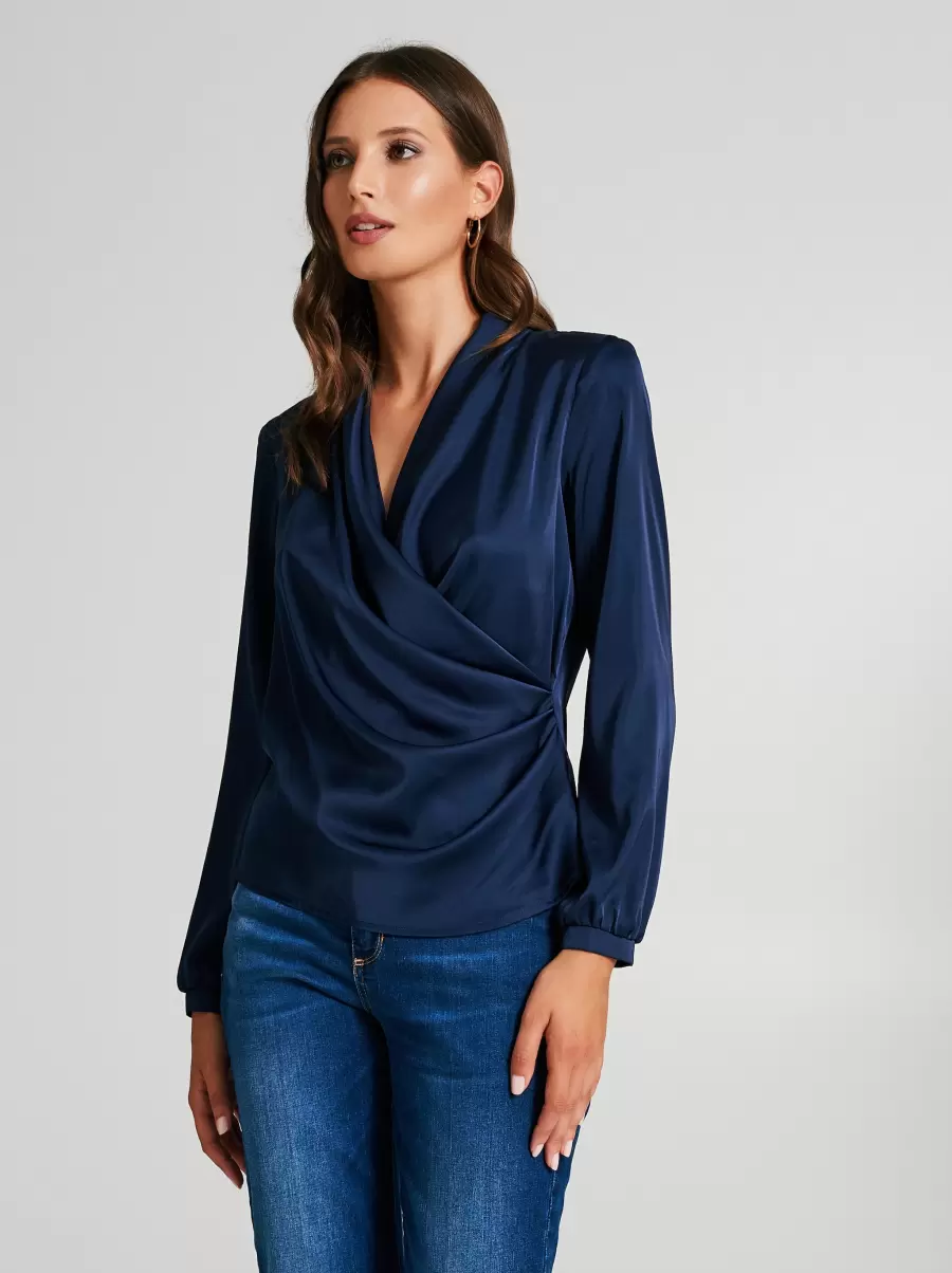 State-Of-The-Art Shirts & Blouses Blue Women Blouse With Crossover Neckline