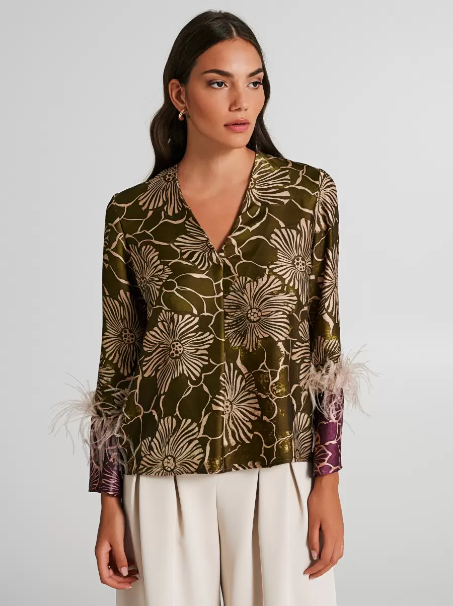 Fitted Blouse With Feathers Women Low Cost Shirts & Blouses Var Green - 2
