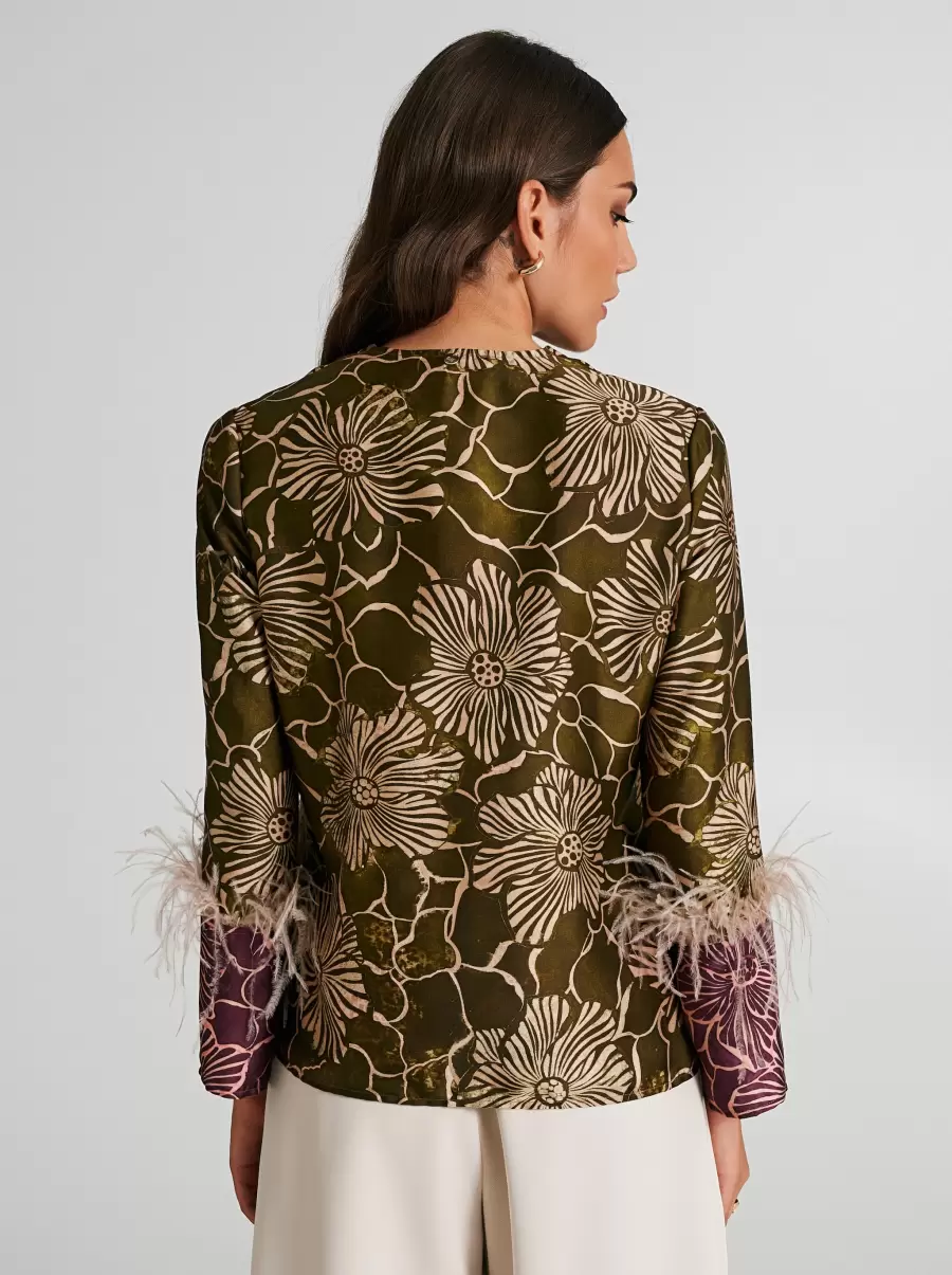 Fitted Blouse With Feathers Women Low Cost Shirts & Blouses Var Green - 3