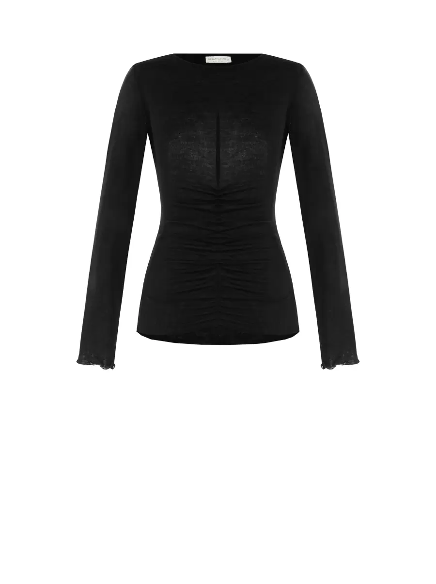Extra-Light Knitted Top With Gathering Black Women Practical Shirts & Blouses - 6