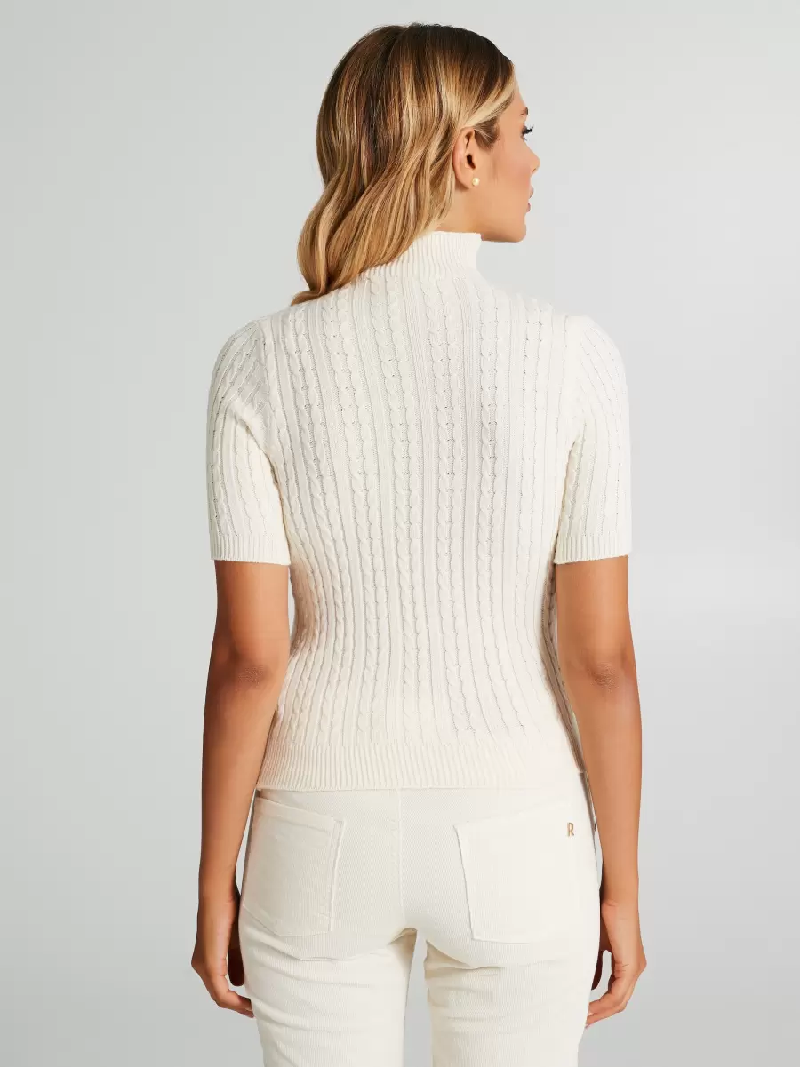 White Cream Aesthetic Knitwear Women Cable-Knit Turtleneck Top - 3
