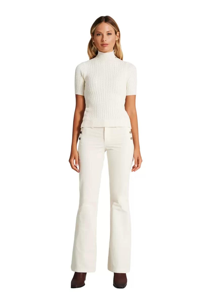 White Cream Aesthetic Knitwear Women Cable-Knit Turtleneck Top - 5