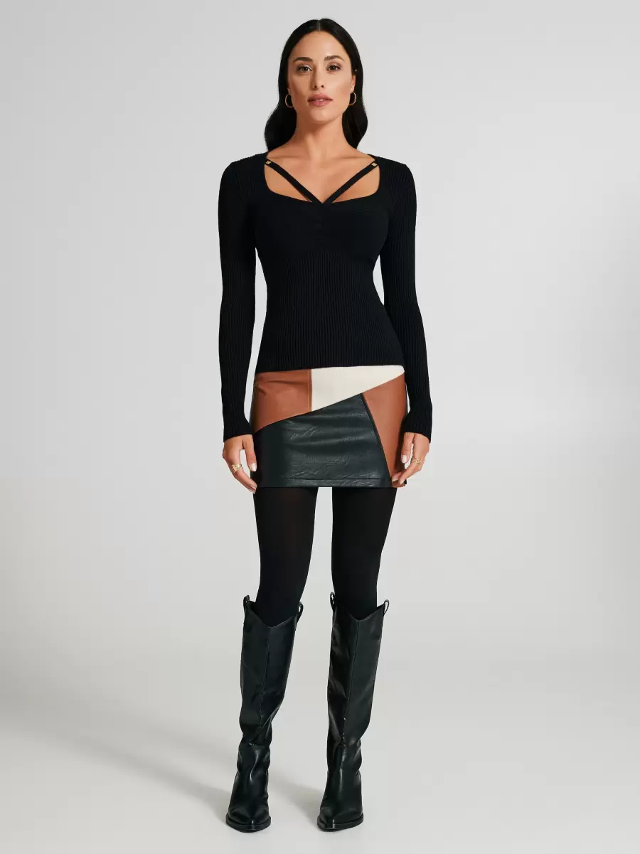 Jumper With Cut-Out Detail And Studs Knitwear Price Drop Black Women - 1