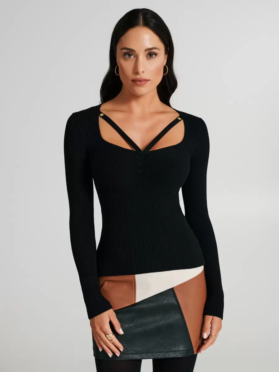 Jumper With Cut-Out Detail And Studs Knitwear Price Drop Black Women - 2