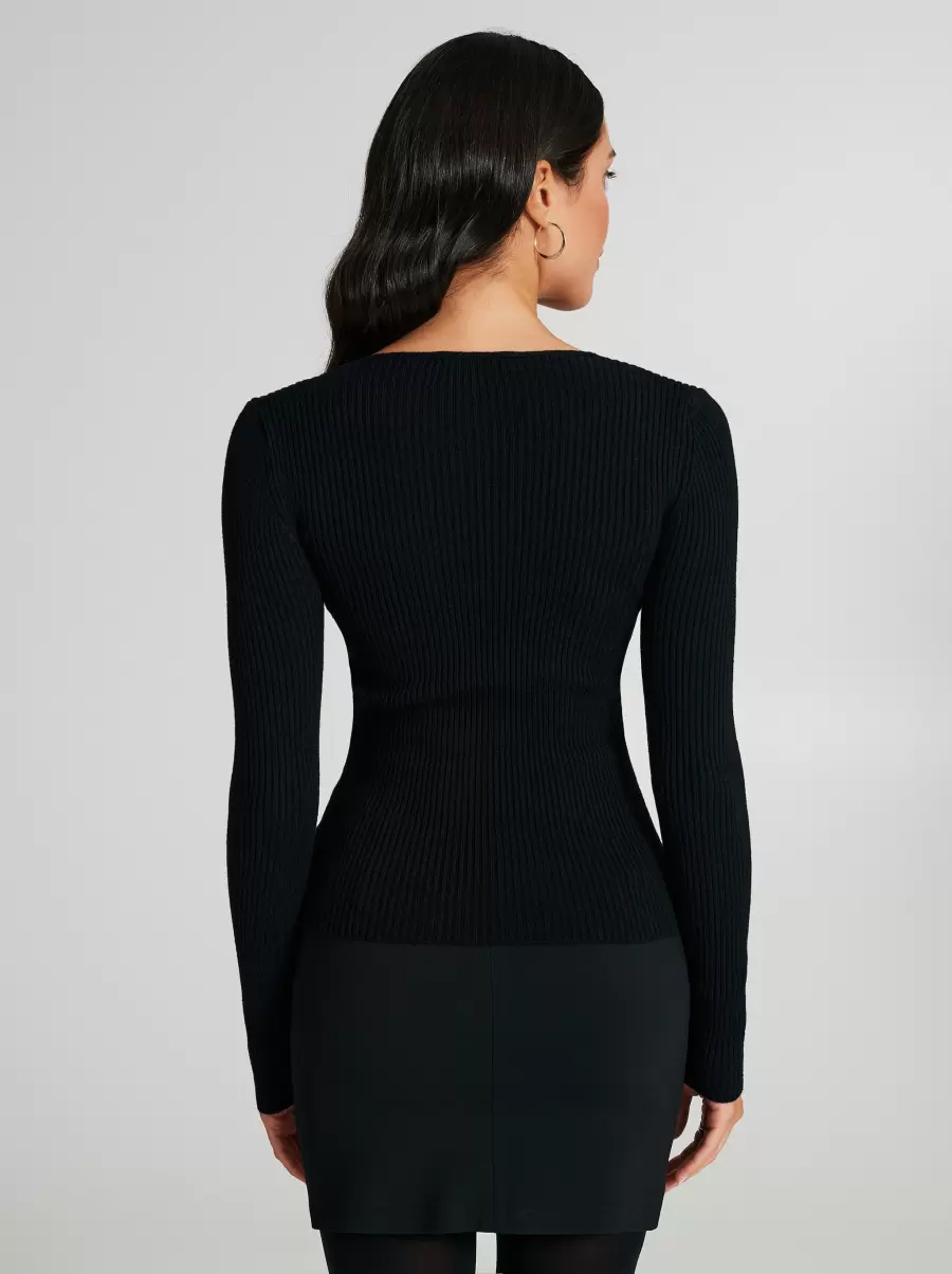 Jumper With Cut-Out Detail And Studs Knitwear Price Drop Black Women - 3