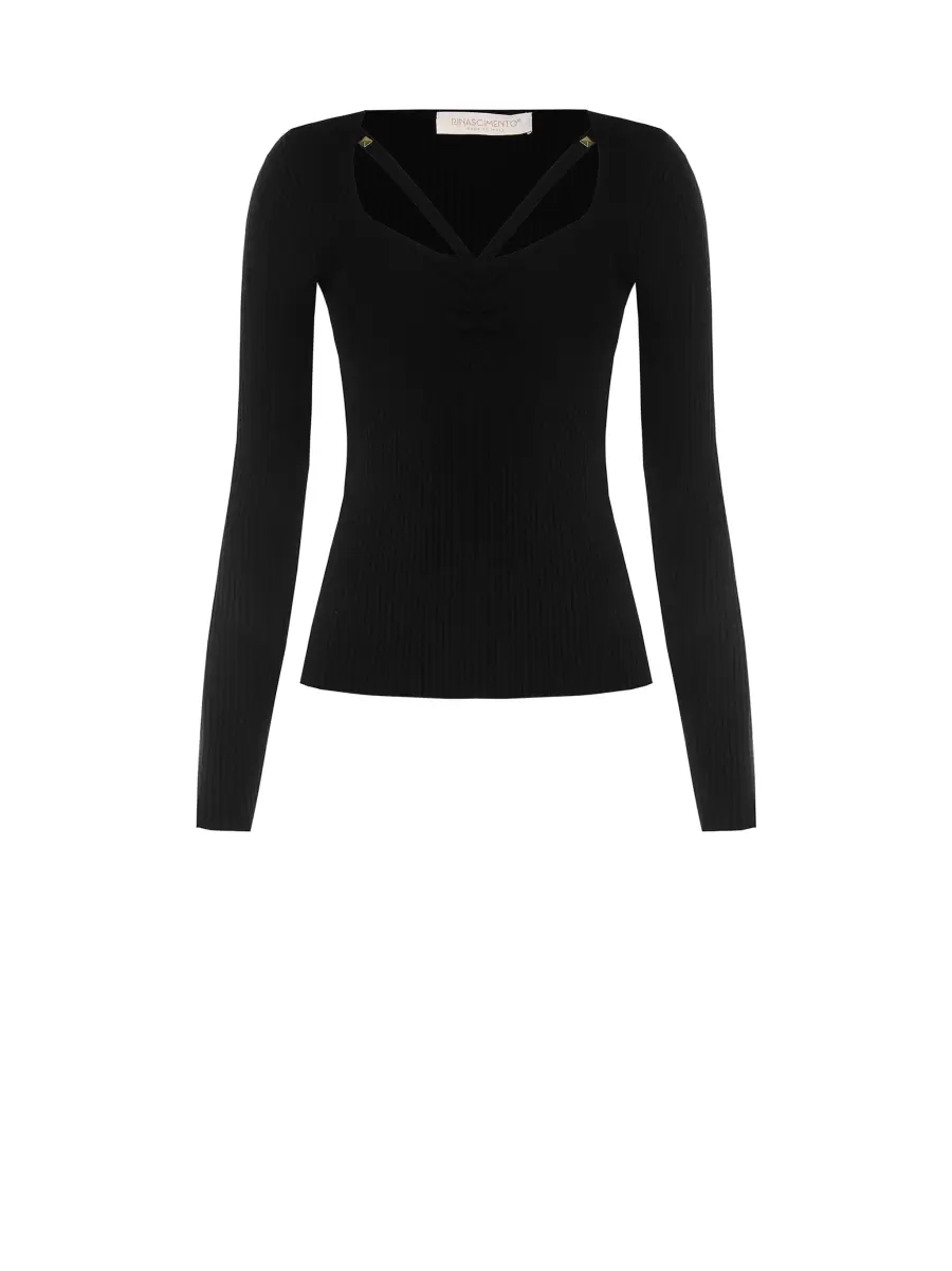 Jumper With Cut-Out Detail And Studs Knitwear Price Drop Black Women - 6