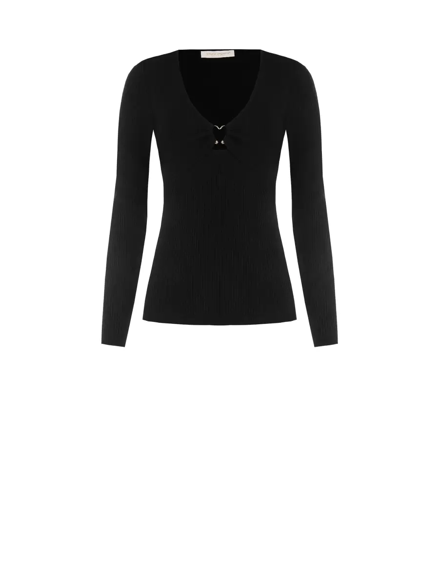 Women Top With Heart Clasp Black Inviting Knitwear - 7