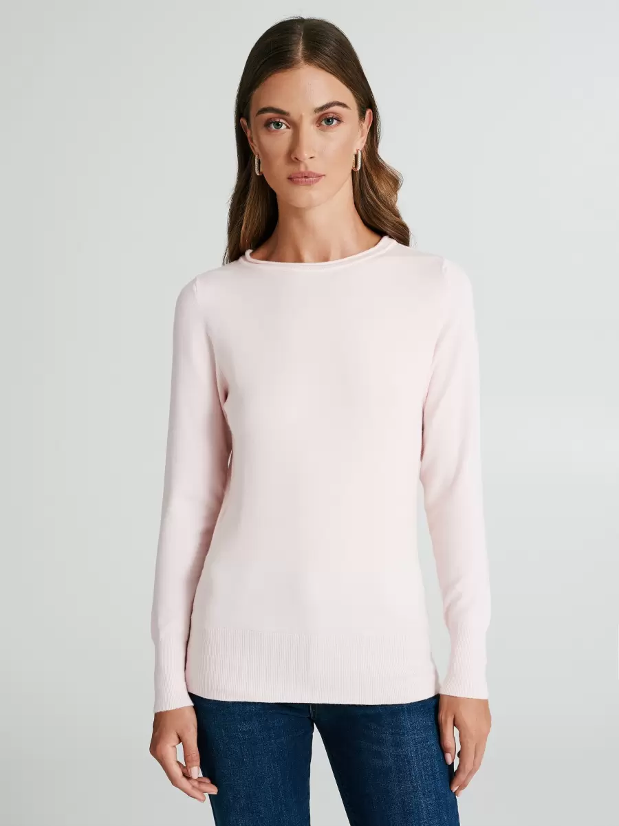 Women Extend Pink Crewneck Sweater Knitwear - 2