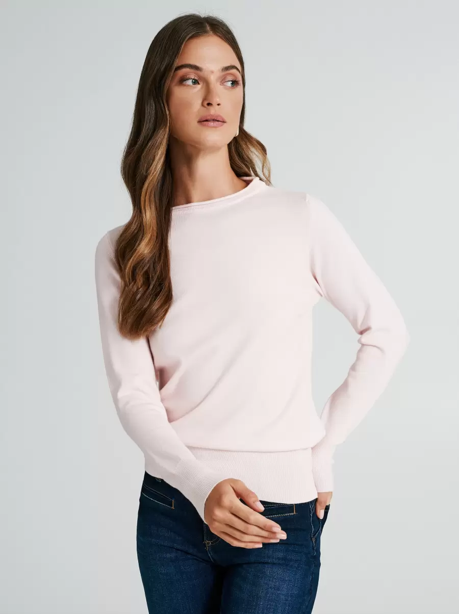 Women Extend Pink Crewneck Sweater Knitwear