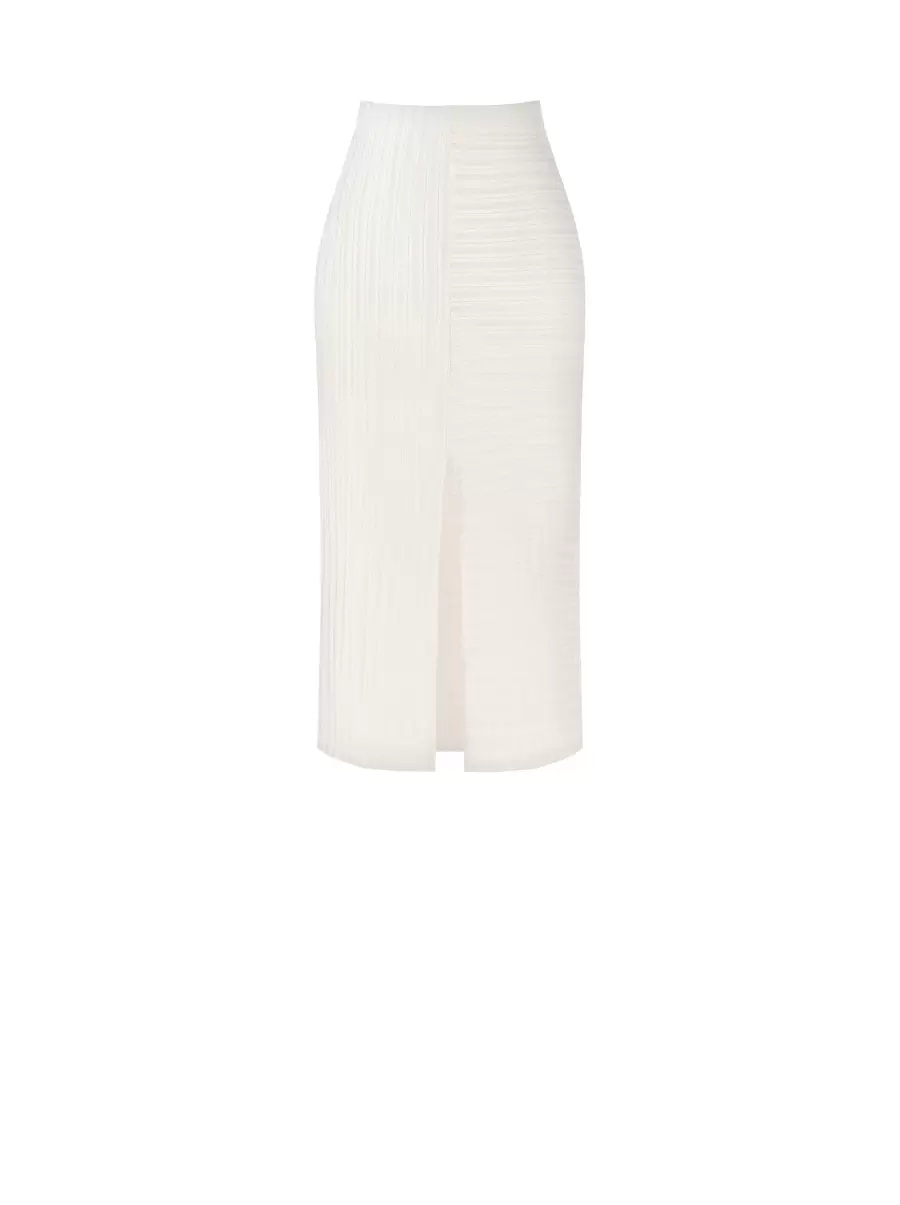 Women Affordable White Cream Skirts English-Rib Knitted Pencil Skirt - 6