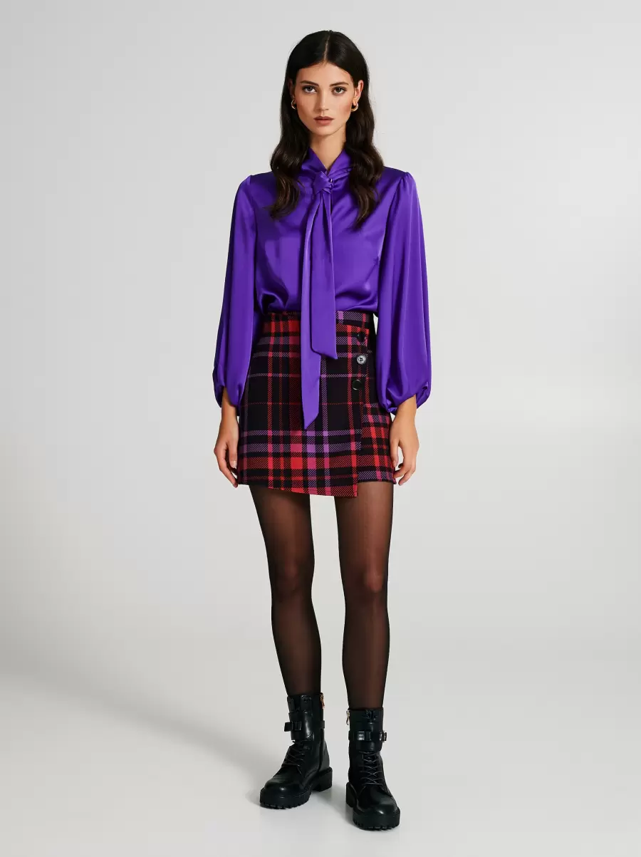 Var. Magenta Energy-Efficient Checkered Wrap Skirt Women Skirts - 1